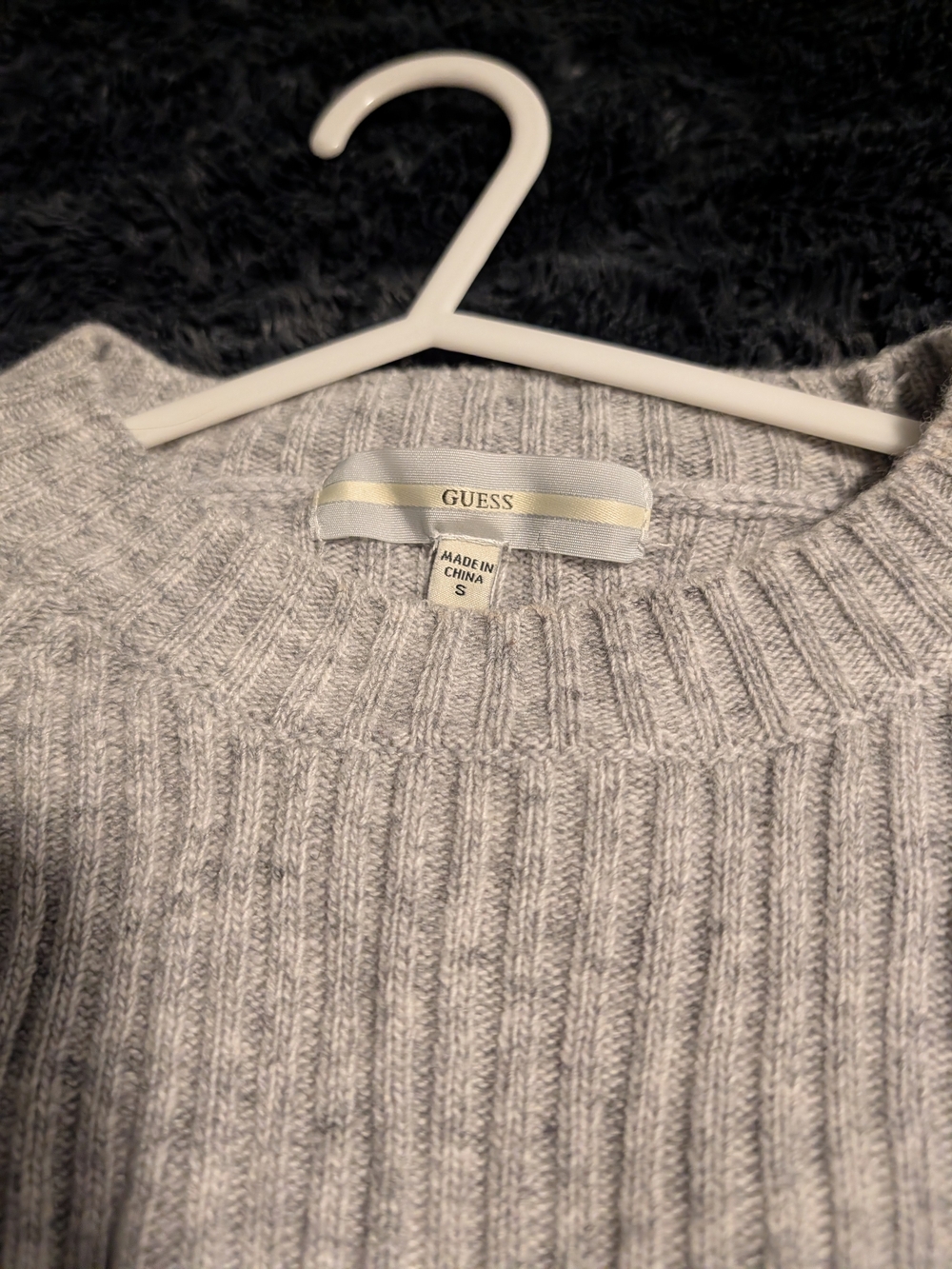 GUESS Light Gray Ribbed Crewneck Sweater